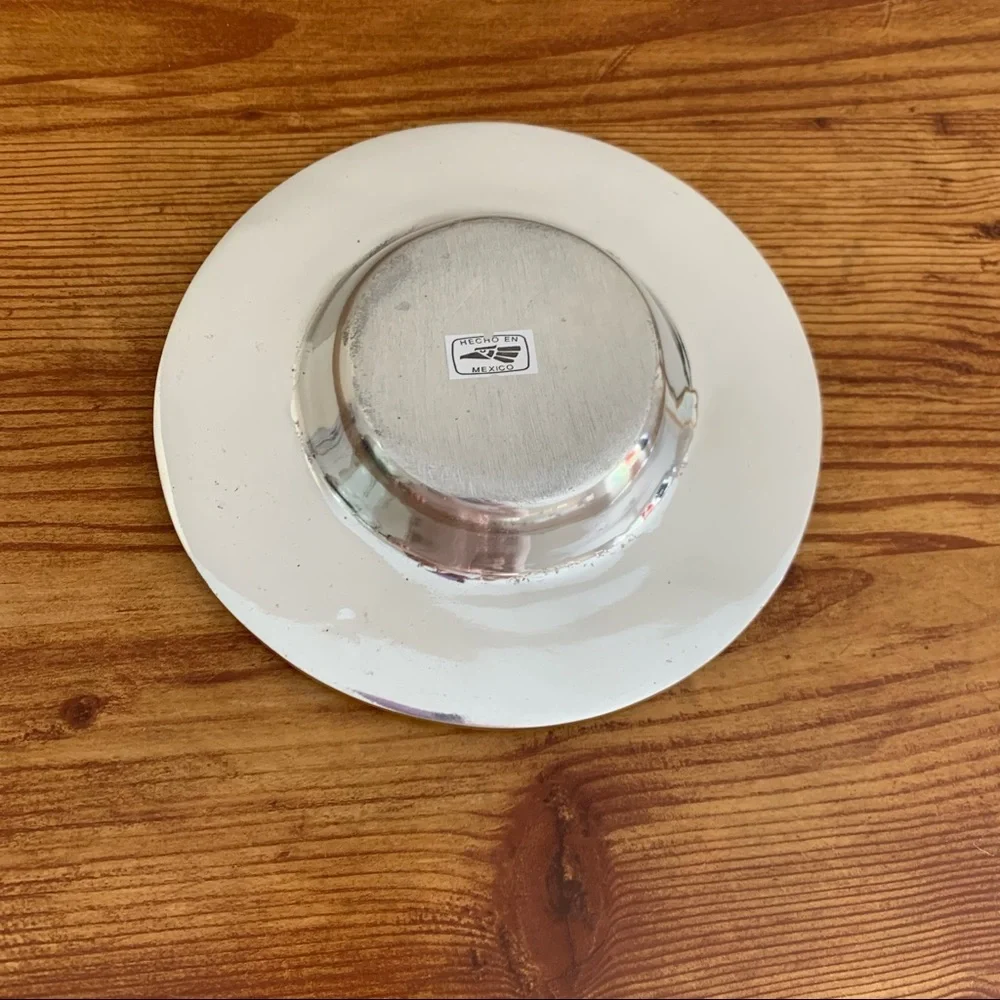 New Aluminum Pewter Wine Bottle Coaster Candle Holder Pearl Mexico Decor